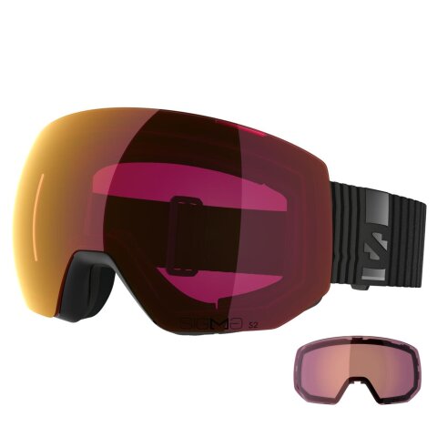 SKI MASKA SALOMON RADIUM PRO SIGMA Blk/Poppy Red S2 L-fit + EKSTRA LENS Lite Blue S1